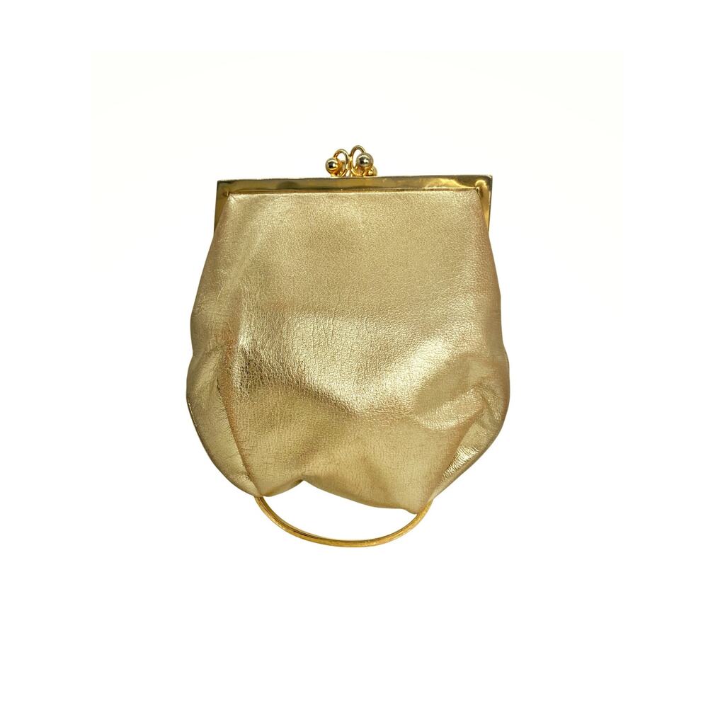 Vintage Judith Leiber Gold Leather Kiss Lock Evening Bag 1960s MCM Rare Clutch
